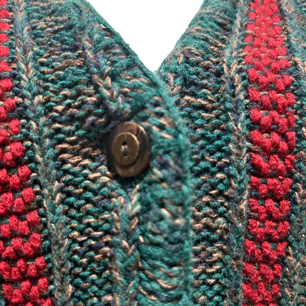 Vintage 90s Green Stripe Ramie Tassel Sweater Vest Cottagecore M Grandpacore - Picture 12 of 16